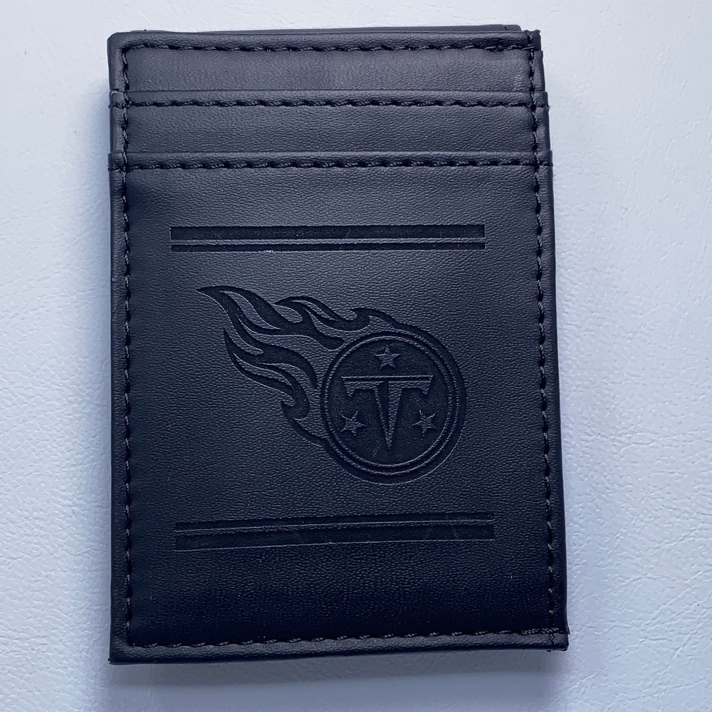 NFL Mens OS Black Tennessee Titans Embossed Logo Money Clip Bifold Wallet New